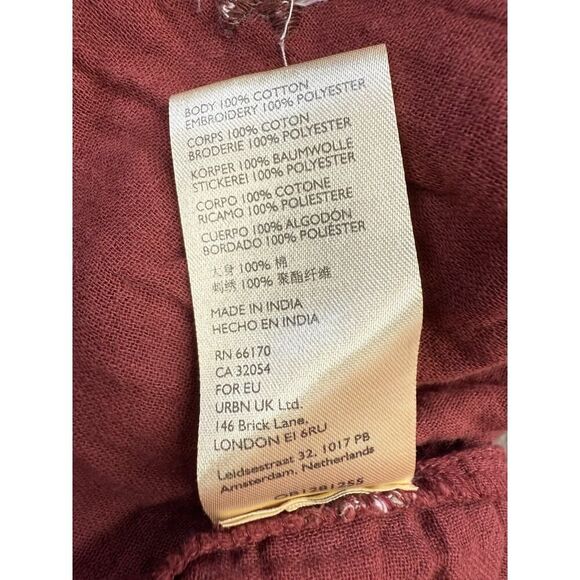 Free People Dahlia Embroidered Maxi Dress XS Rust Coral Smocked Boho Cotton - Picture 13 of 14